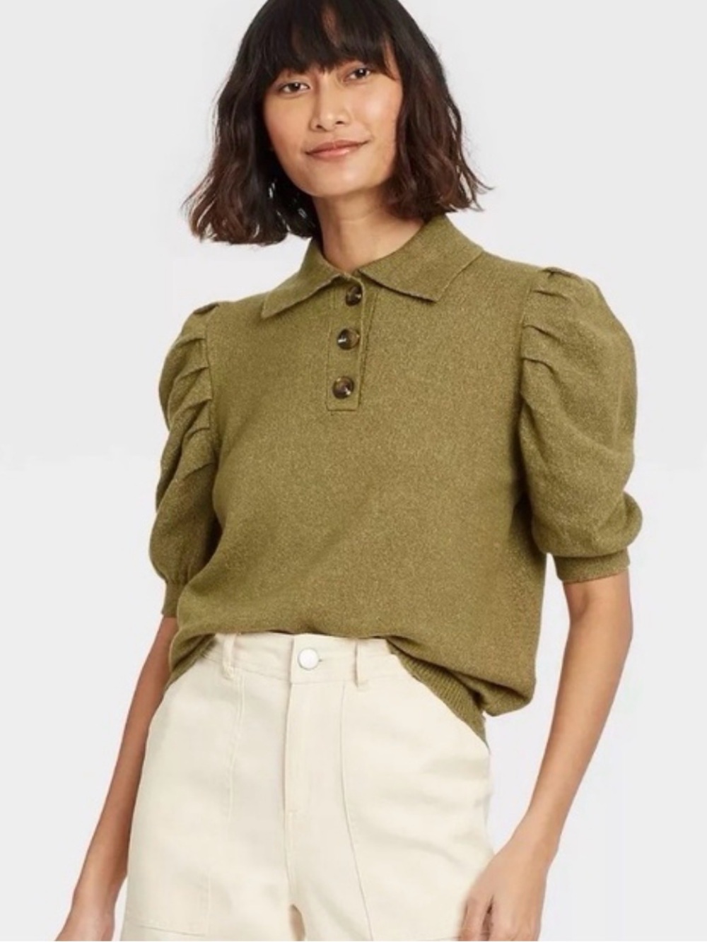 WHO WHAT WEAR X TARGET
Puff Elbow Pullover Sweater, Olive Green, size M, EUC - Picture 1 of 10